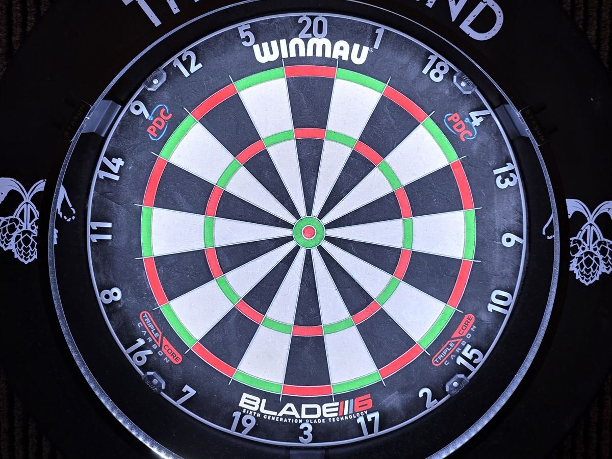Close-up of the dartboard at The Hop Bind